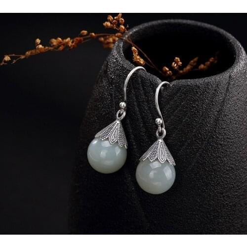2018 Hot Sale Sale Earings Fashion Jewelry Deer S925 Pure Natural Mosaic And Jade Bead Retro High-end Ladies Earrings Wholesale
