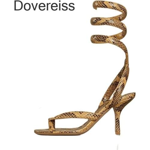 Dovereiss Fashion Summer Womens Shoes Round Toe Narrow Band Serpentine Elegant Stilettos heels Femmes Sandales Consice 42 43