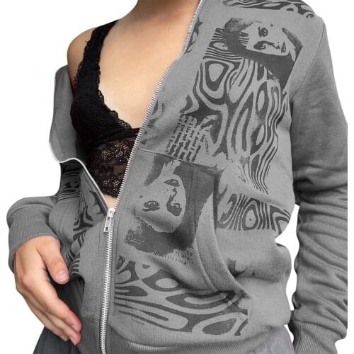 Womens sweatshirt Aesthetic Females Hoodies with Pockets Vintage Graphic Printed Zipper Closure Coat Top Sweatshirts Autumn