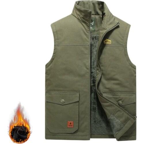 Winter Men Fleece Warm Vest Multi Pocket Waistcoat Photographer Cotton-Padded Sleeveless Jacket Coat Large Size Clothing M-7XL