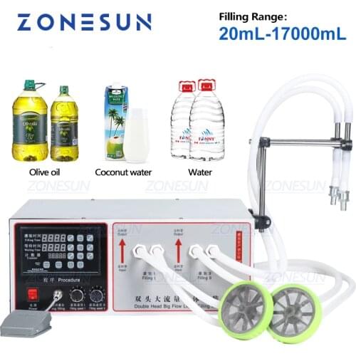 ZONESUN 17L Double Nozzles Semi-Automatic Palm Olive Cooking Oil Soya Milk Drink Water Bottle Filling Machine