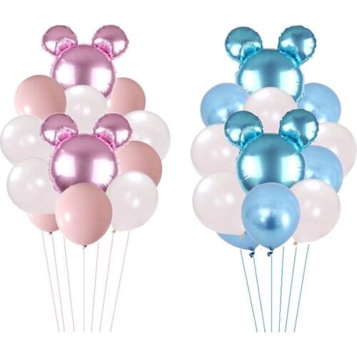 12 pcs Mickey Minnie Mouse head Aluminum foil balloon Birthday party Wedding party Latex balloon Decorative balloon Balloon set