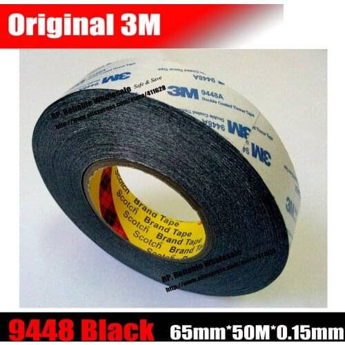 65mm*50M*0.15mm) 3M9448 Black Double Sided Coated Tissue Tape, Strong Adhesion for Foam, Display, Rubber