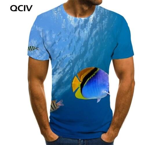 QCIV Brand Ocean T shirt Men Fish Funny T shirts Animal Tshirts Casual Nature T-shirts 3d Mens Clothing Punk Rock Fashion Slim