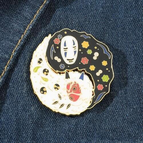 No Face Man And Princess Mononoke Brooch Metal Enamel Yin Yang Badge Pin Studio Ghibli Jewelry Clothes Backpack Decoration Gift