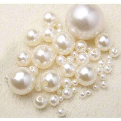 3/4//6/8/10/12/14/16/18/20MM White Ivory With Hole ABS Imitation Pearl Beads Round Loose Beads For DIY Jewelry Making Supplies