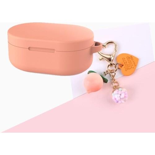 Redmi Airdots Case For Xiaomi Redmi Airdots Mi True Headphones Case Sweet Peach Keyring Silicone Protection Cases