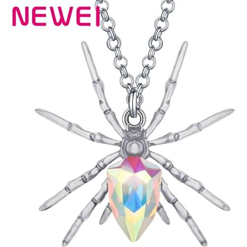 Newei Alloy Crystal Plated Antique Gold Spider Necklace Pendant Choker Animal Jewelry For Women Girl Friends Funny Gift Charms