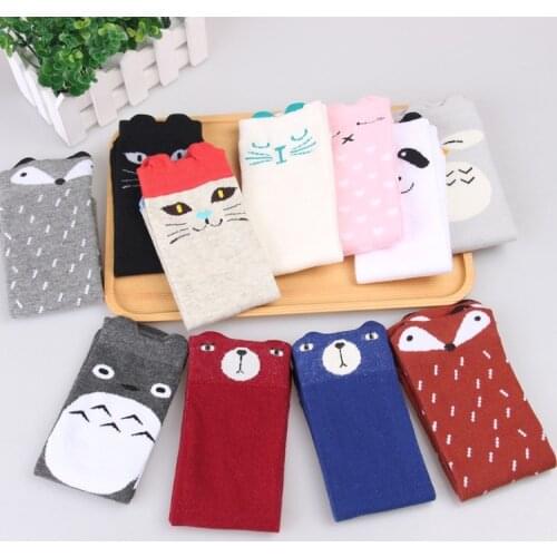 Baby Kids Knee Socks High Fox Leg Warmers Infant Girls Boys Long Tube Cartoon Animal Socks School Cotton Totoro Raccoon Cat Cute