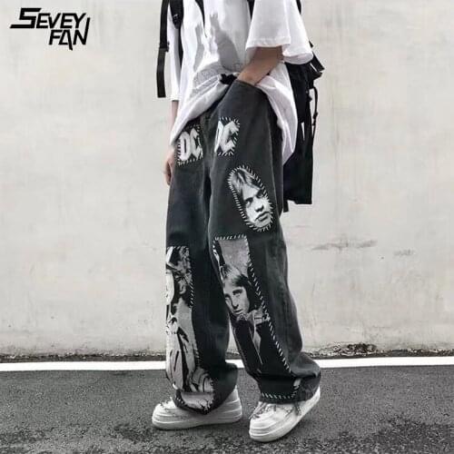 Rock Band Hip Hop Jeans Men Fashion Street Skateboard Dance Baggy Jean Harajuku Oversized Patchwork Black Straight Denim Pants