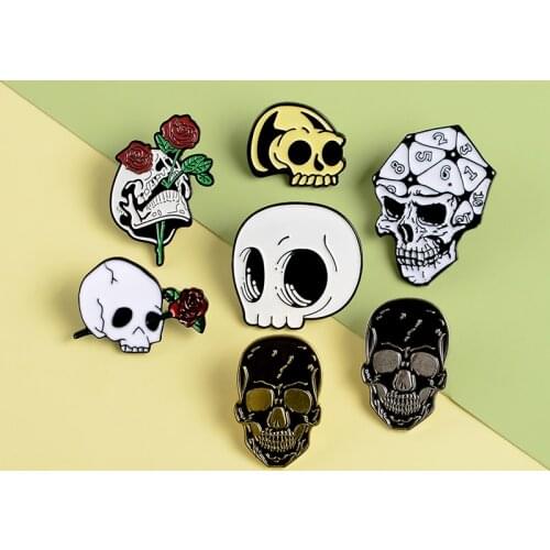 Skull Punk pins Skeleton Rose Brooches Badges Bag Clothes Enamel pins Gifts For Cool Friends Jewelry wholesale