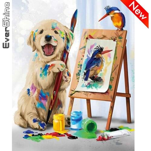 Evershine Animal Diamond Embroidery Full Square Round Mosaic Diamond Painting Dog 5D DIY Cross Stitch Kit Home Decoration