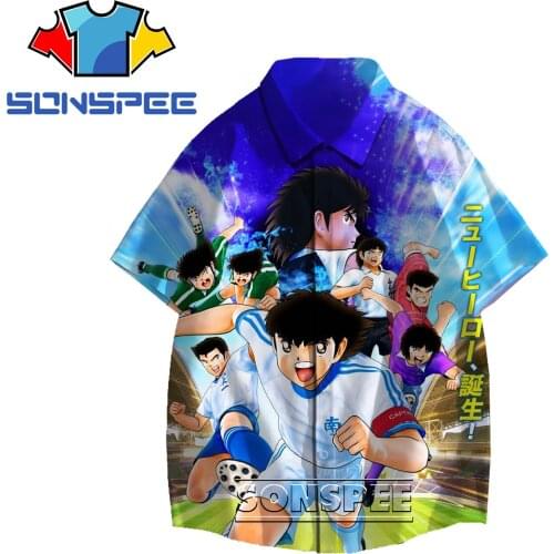 SONSPEE 3D Captain Tsubasa Anime Print Shirt Casual Harajuku Cartoon Competitive Sports Fashion Oversized Mens Womens T-shirts