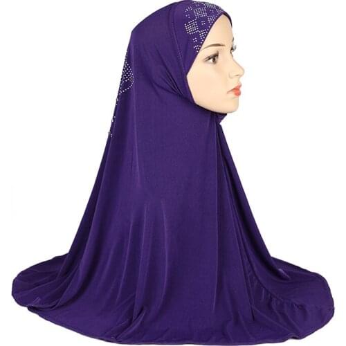 H1372 latest big size muslim hijab scarf with rhinestones on back islamic hats armia pull on headwrap ramadan gift