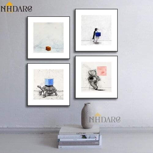 NHDARC Canvas Print Painting Poster 2020 New Style Minimalist Sketch Color Animal Art Wall Pictures for Living Room Home Decor