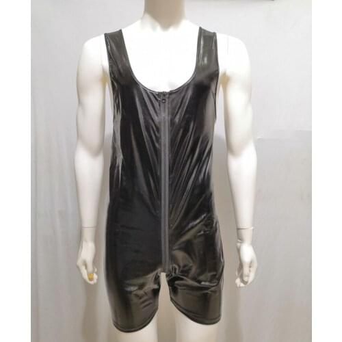 Men Latex PVC Catsuit Sexy Lingerie Faux Leather bodysuit lingerie gay fetish cosplay open crotch hot Erotic nightwear costumes