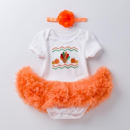 2 PCS Newborn Baby Girl Birthday Christmas Halloween Cotton Clothing Romper Dress Embroidery Design Outfit