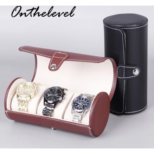 Leather 3 Slot Watch Box Watch Case Handmade Watch Roll Travel Case Wristwatch Pouch Exquisite Retro Slid in Out Organizer