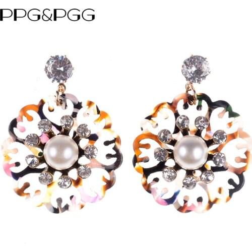 PPG&PGG korean Style Beautiful Big Acrylic Flower Earrings 2018 drop earrings jewelry Simulated Pearl earrings Wholesale