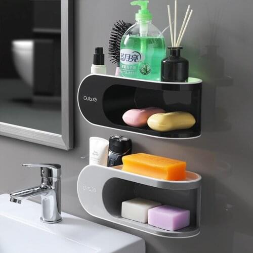 Creative Double-layer Non-perforated Soap Storage Rack Bathroom Wall-mounted Drain Soap Box Bathroom Suction Cup Soap Rack