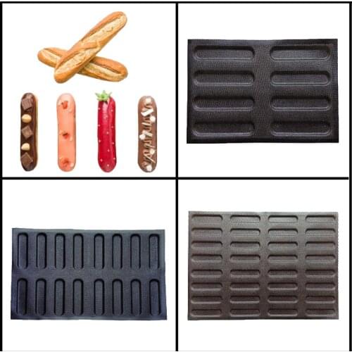Meibum 3 Types Long Loaf Baguette Bun Silicone Baking Mold Eclair Cookie Bread Non Stick Mould Glass Fiber Bakeware Tray