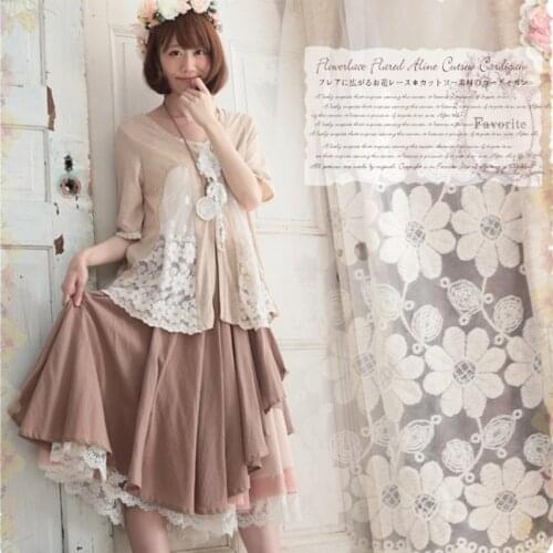 Mori Girl Sweet Shirt Cardigan Women Lace Openwork Female Versatile Floral Embroidery Hollow Out Half Sleeve Shirts A232