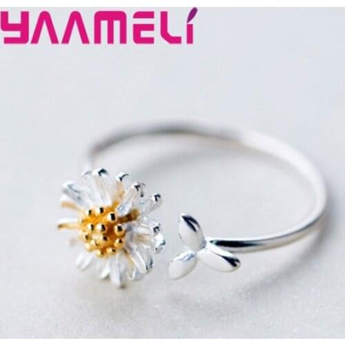 Summer Sale Holiday Style S925 Sterling Silver Flower Leaf Adjustable Finger Rings for Women Girl Jewelry Gift Fashion Accessory