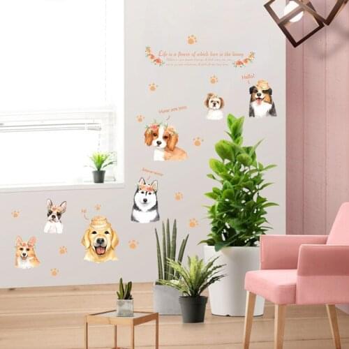 Cartoon Fashion hand-painted puppy wall sticker hat flowers cute dog love quote bedroom living room decor decal wardrobe sticker