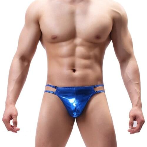 2021 Brand Fashion Sexy Mens Thongs Leather Ice Silk Underwear Low-Waist Underpants Breathable Comfortable Thin Belt G-strings