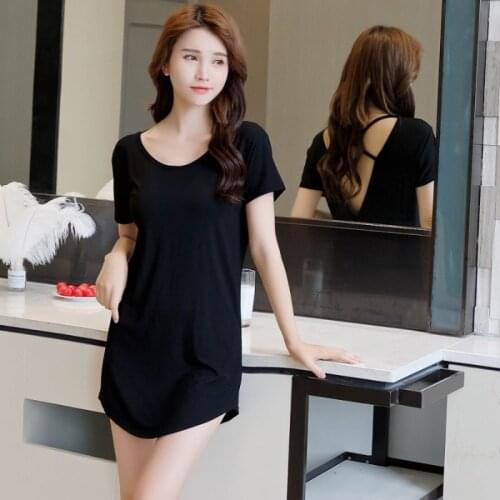 Nightdress Womens Summer Sexy Modal Short Sleeve with Fat Enlarged Solid Color Dress Household Womens Wear Sleep Tops