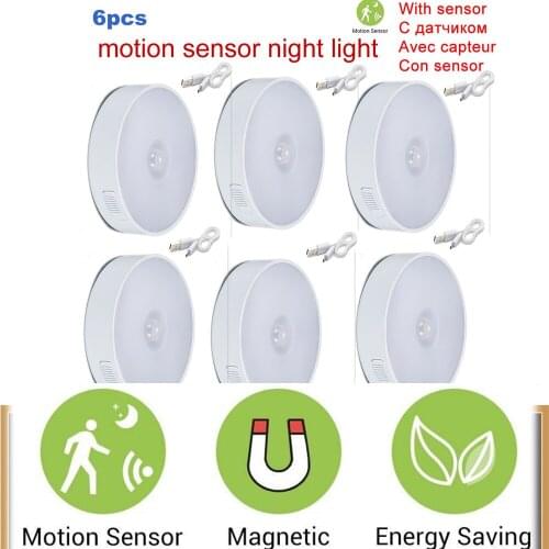 2-6pcs indoor Night PIR Motion Sensor Auto On/ OFF Porch Fence Garden Lighting usb charged led cabinet lamp night light warm wh