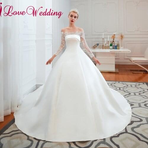 New Arrival Strapless Lace Long Sleeves Wedding Dresses Custom made A Line Chapel Train Elegant Bridal Wedding Gown