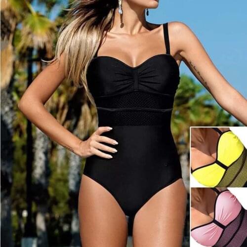 Summer New Women Sexy One-Piece Swimsuit Push-Up Halter Strap Padded Bandage Beach Bikini Swimsuits Swimwear Color Matching