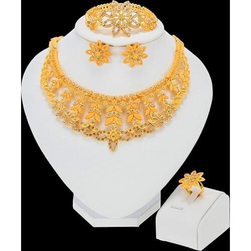 Wholesale African Wedding Bridal Jewelry Luxury Dubai Gold Jewelry Sets for Women Necklace Bracelet Ring Stud Earrings Set