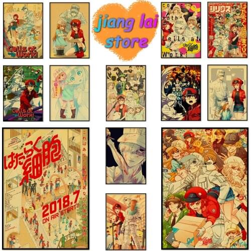 Retro Poster Anime Cells at Work! Poster Wall Art Animation Pictures Living Room Bedroom Decoration Kraft Paper Poster