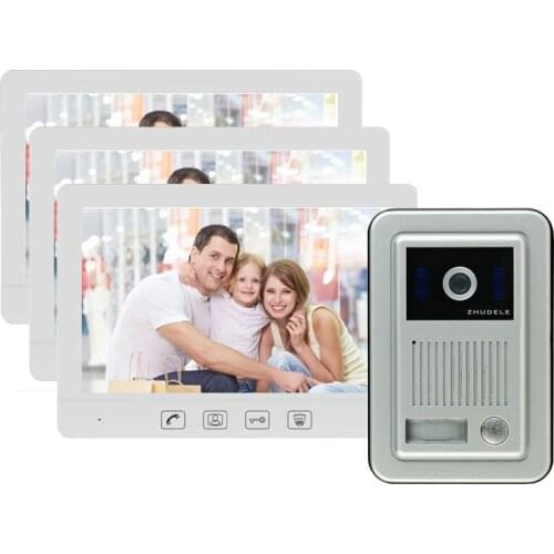 ZHUDELE 10.1 Inch Luxury Video Door Phone Intercom System with Wired Doorbell 3*LCD Monitor support Extra Camera 1V3