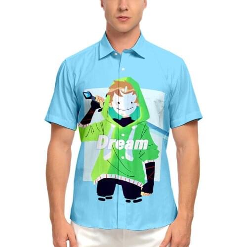 DREAM Merch Men Shirt Anime Cosplay Turn-down Collar Oversized 6XL Botton Pocket Streetwear Casual Short Sleeve Summer Top 2021