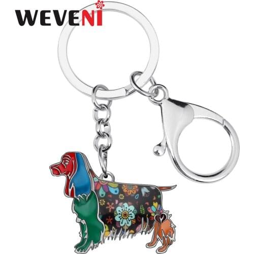 WEVENI Enamel Alloy Metal Floral Spaniel Dogs Keychains Fashion Pets Bag Key Chain Ring Jewelry For Women Girl Teens Unique Gift
