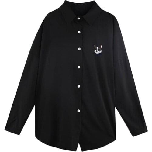 2019 Hong Kong wind retro wind V-neck long-sleeved shirt schoolgirl Korean version loose black laid-back lazy shirt female tide
