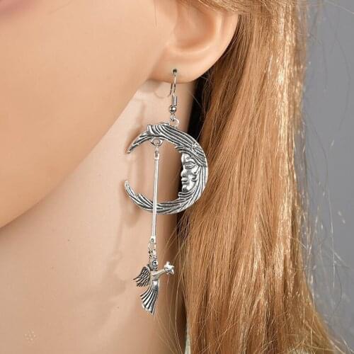 Gothic Punk Retro Moon Cupid Angel Cross Combination Long Earrings for Women Fashion Jewelry