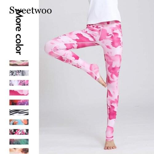 Women Fitness Yoga Pants Slim High Waist Sport Leggings Gym Elastic Romantic Printed Long Tights Womens Sports Yoga Pants