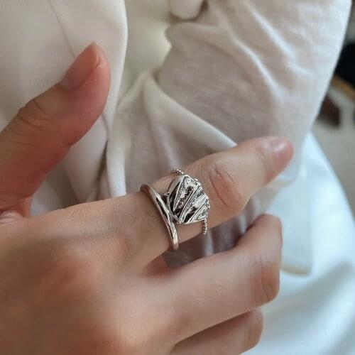 SHANICE 925 sterling silver shell open ring personality trendy jewelry fashion temperament irregular shaped Anillos Accessories