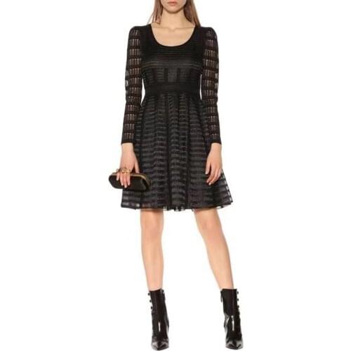 New Chic Summer Black Long Sleeve O Neck Elegant 2021 Sexy Lace Hollow Out Party Dress Celebrity Club Femme Vestidos Robe