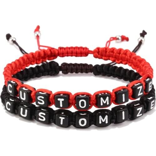 1pcs Handmade Red Thread String Lucky Couple Bracelets For Women Men Tiny Love Heart Letter Beads Name Bracelet Lovers Jewelry