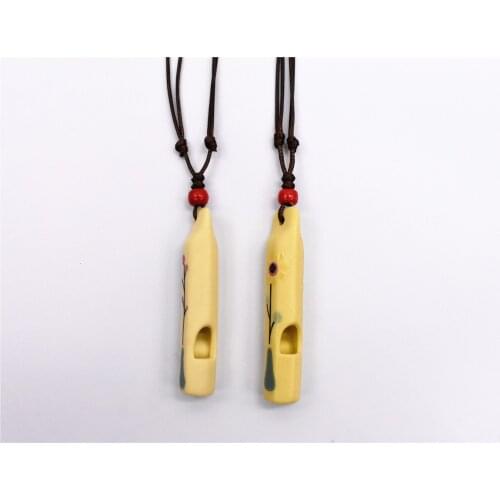 1pcs 55x12mm Hand Drawn Flowers Yellow Ceramic Whistle Necklace&Sweater Chain