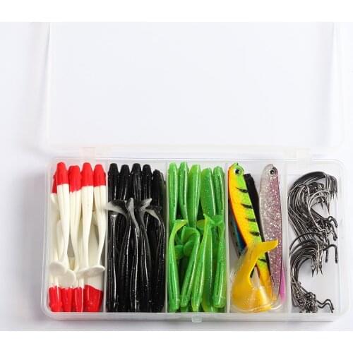 113pcs/set Multicolor Fishing Soft Lure Worm With Box Silicone Bait Swimbait Streamer Sea Fishing Lure 7cm Wobbler Set Tackle