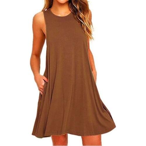 2021 Summer Womens Dress Fashion Pure Color Casual Feminine Sleeveless T-shirt Dress Ladies Pure Color Basic Elegant Dress New