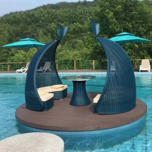 3-Piece /set Outdoor PE Rattan Sectional sofa chat set Wicker Patio Furniture with table Whale shape