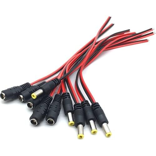 5pcs 12V DC Connectors Male Female Jack Cable Adapter Plug Power Supply 5.5 x 2.1mm for LED Strip Light CCTV Camera 26cm Length