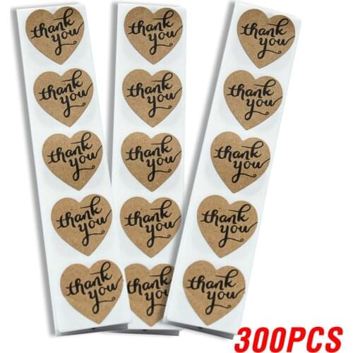 50-500pcs Heart Kraft Paper Thank You Sticker Golden Appreciation Seal Labels Tags Adhesive Stickers for Envelope Bag